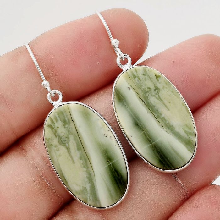 Natural Serpentine Earrings SDE50427 E-1001, 15x25 mm