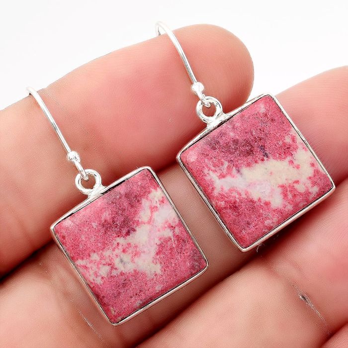 Natural Pink Thulite - Norway Earrings SDE50551 E-1001, 15x15 mm