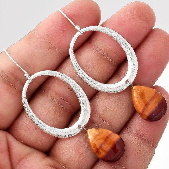 Matte Finish - Natural Red Mookaite Earrings SDE50703 E-1193, 12x17 mm