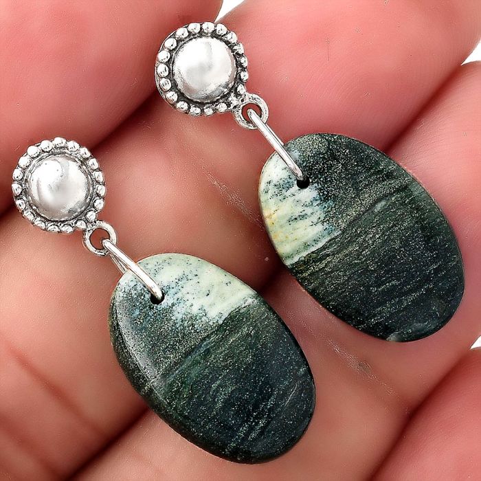 Natural Larsonite Jasper Earrings SDE50779 E-1227, 12x18 mm