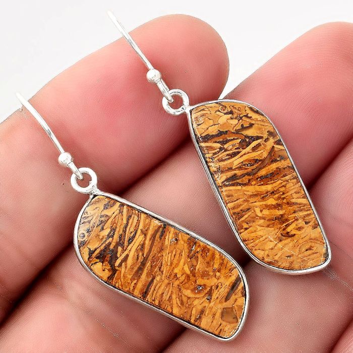 Natural Coquina Fossil Jasper - India Earrings SDE50817 E-1001, 10x24 mm