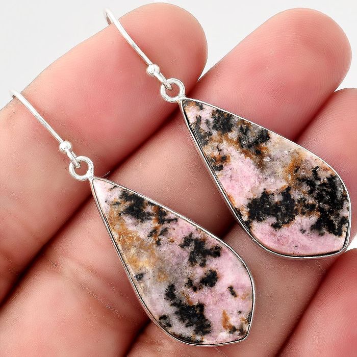 Natural Rhodonite Earrings SDE50859 E-1001, 14x30 mm