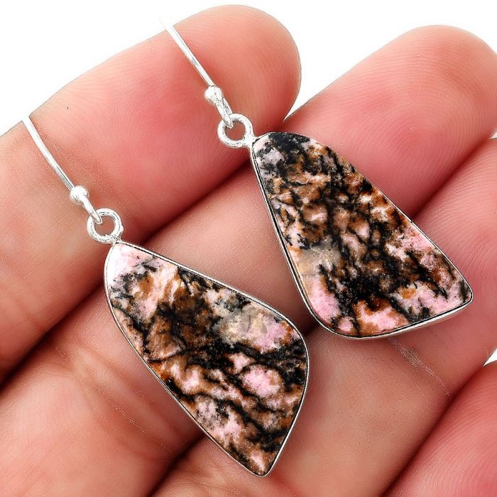 Natural Rhodonite Earrings SDE50927 E-1001, 13x27 mm