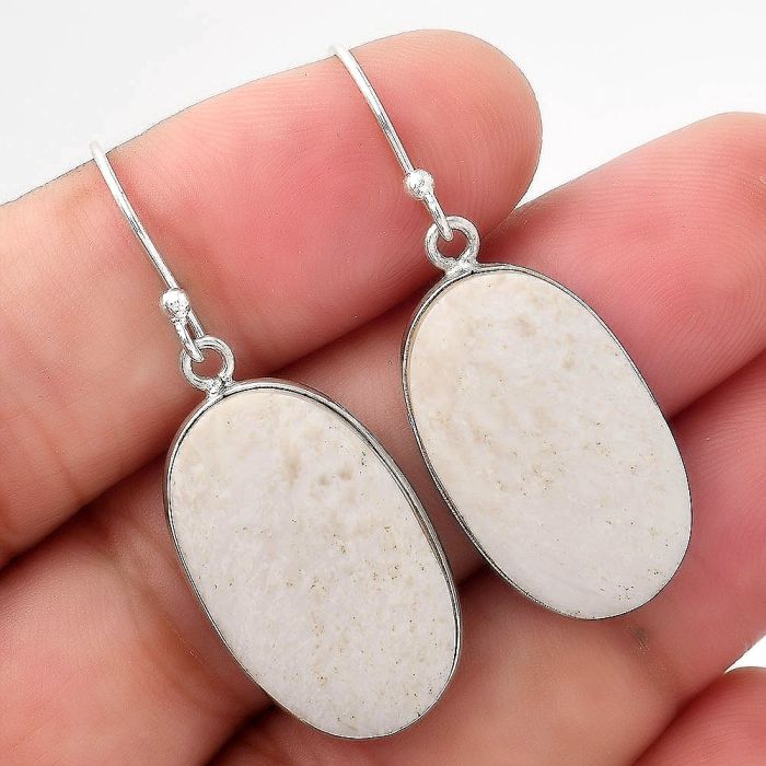 Natural White Scolecite Earrings SDE52044 E-1001, 14x24 mm