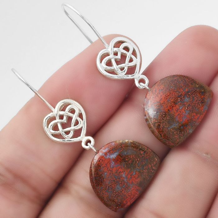 Celtic - Natural Red Moss Agate Earrings SDE52357 E-1213, 15x17 mm