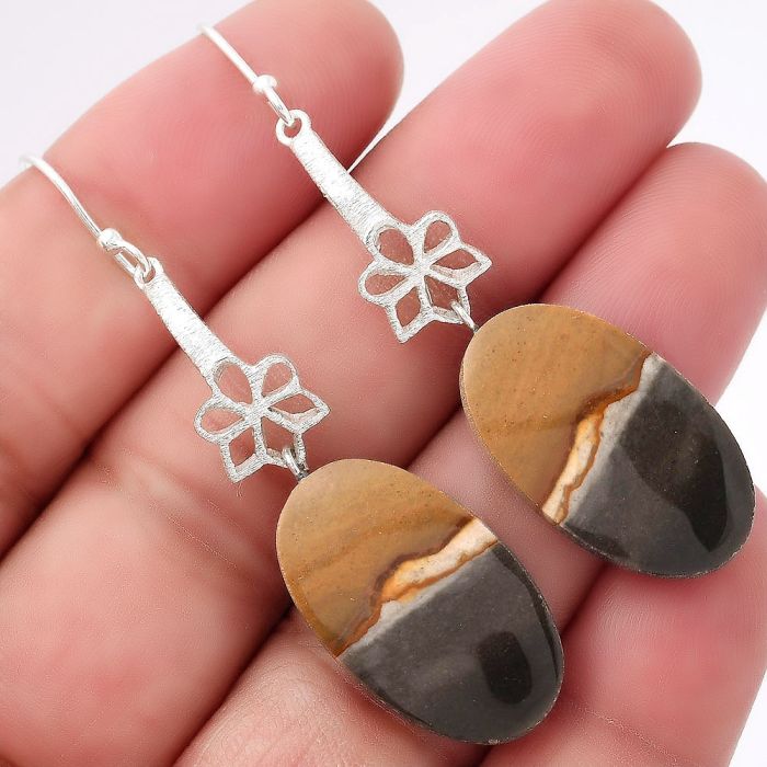 Natural Polygram Jasper Earrings SDE52554 E-1205, 14x24 mm