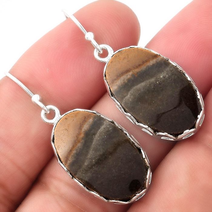 Natural Polygram Jasper Earrings SDE52838 E-1113, 13x21 mm