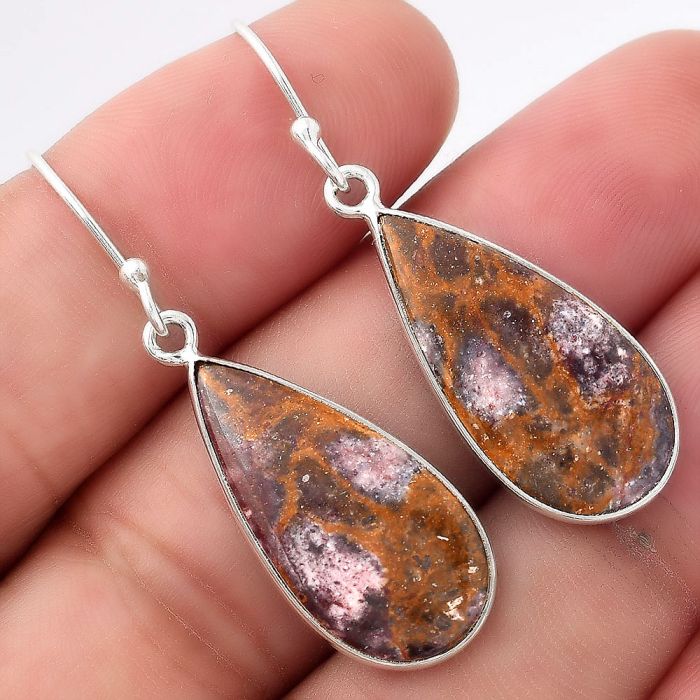 Natural Indian Blanket Jasper Earrings SDE53227 E-1001, 12x24 mm