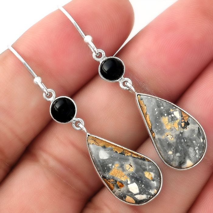 Natural Maligano Jasper & Black Onyx Earrings SDE53768 E-1002, 10x19 mm