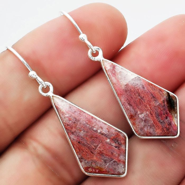 Natural Pink Thulite - Norway Earrings SDE54713 E-1001, 12x24 mm