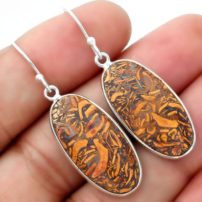 Natural Coquina Fossil Jasper - India Earrings SDE54926 E-1001, 13x26 mm