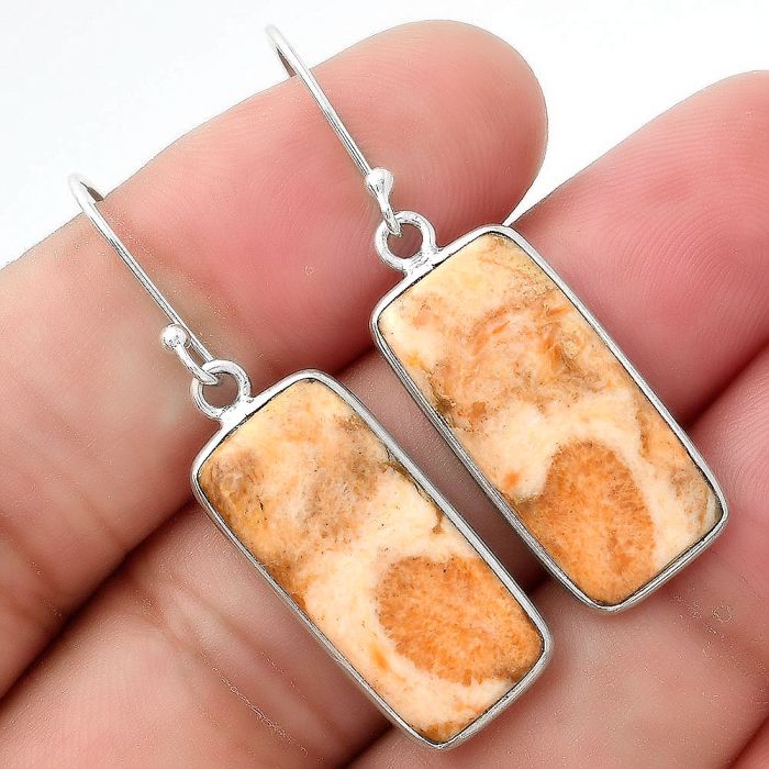 Natural Coral Jasper Earrings SDE55161 E-1001, 11x23 mm