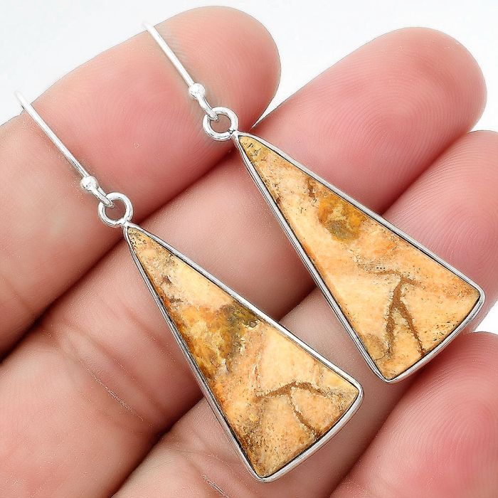 Natural Coral Jasper Earrings SDE55162 E-1001, 13x30 mm