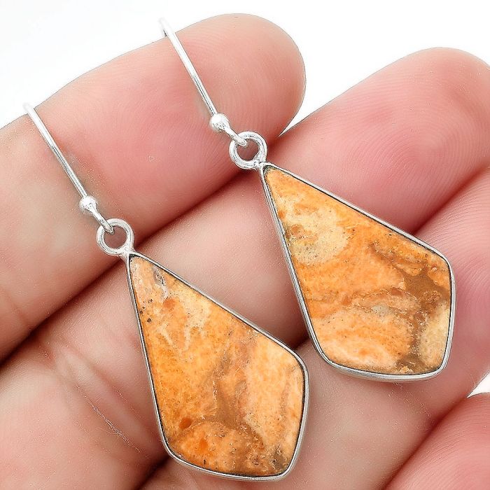 Natural Coral Jasper Earrings SDE55163 E-1001, 15x25 mm