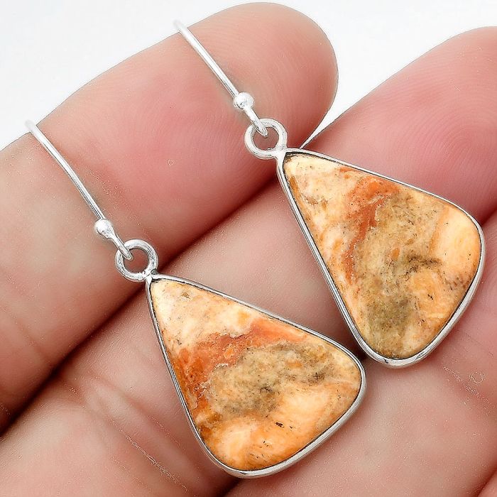 Natural Coral Jasper Earrings SDE55165 E-1001, 14x21 mm