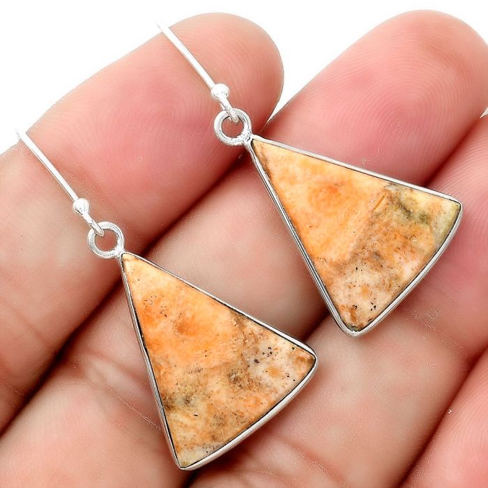 Natural Coral Jasper Earrings SDE55178 E-1001, 17x21 mm