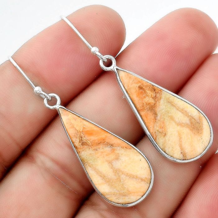 Natural Coral Jasper Earrings SDE55183 E-1001, 13x28 mm