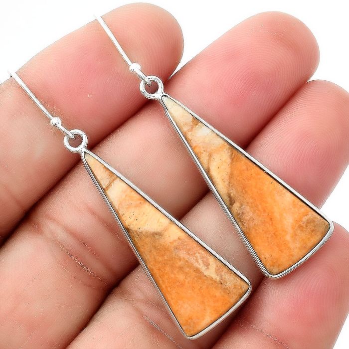 Natural Coral Jasper Earrings SDE55190 E-1001, 13x33 mm