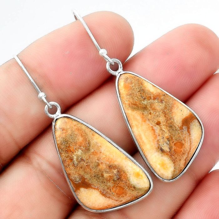 Natural Coral Jasper Earrings SDE55194 E-1001, 15x26 mm