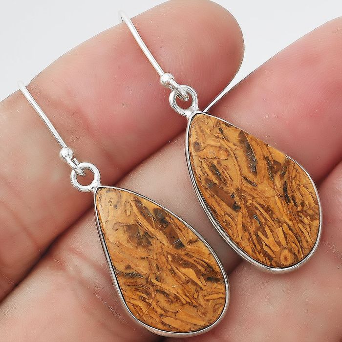 Natural Coquina Fossil Jasper - India Earrings SDE55264 E-1001, 12x22 mm