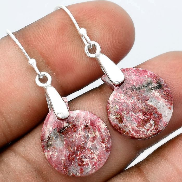 Natural Pink Thulite - Norway Earrings SDE55392 E-1214, 16x19 mm