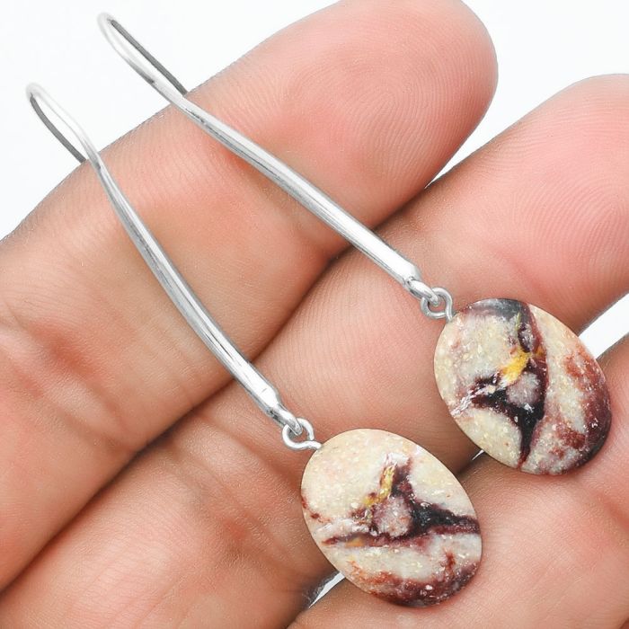 Natural Indian Blanket Jasper Earrings SDE55593 E-1095, 13x17 mm