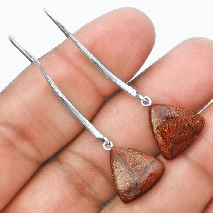 Natural Red Moss Agate Earrings SDE55599 E-1095, 14x14 mm