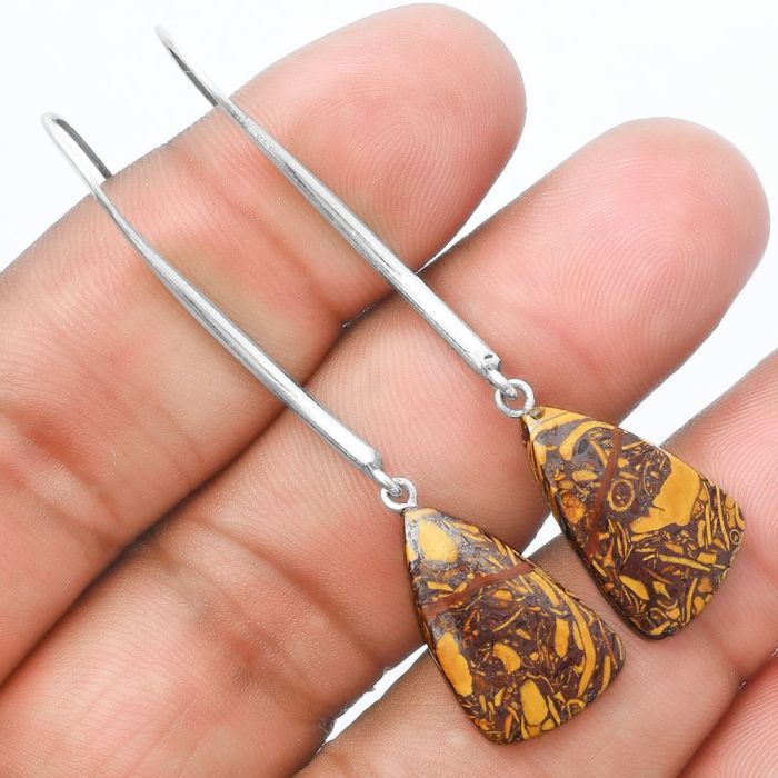 Natural Coquina Fossil Jasper - India Earrings SDE55614 E-1095, 12x20 mm