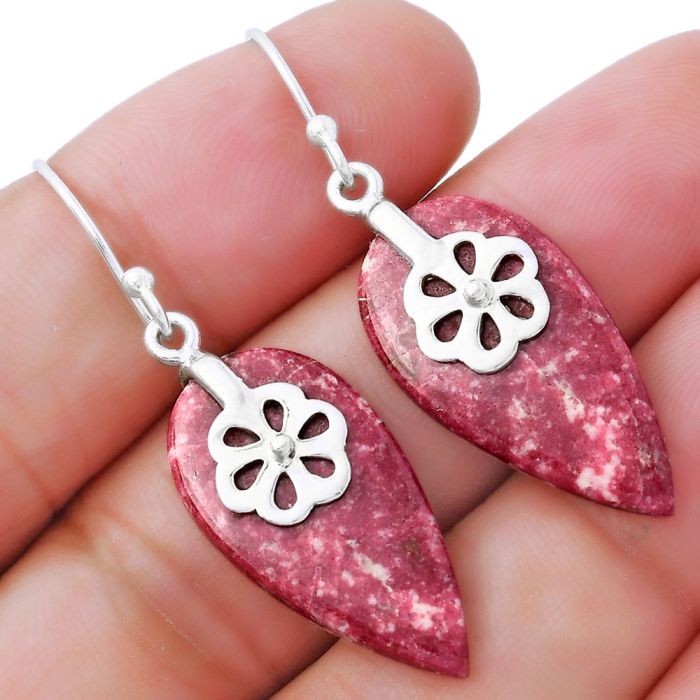 Natural Pink Thulite - Norway Earrings SDE55699 E-1137, 13x26 mm