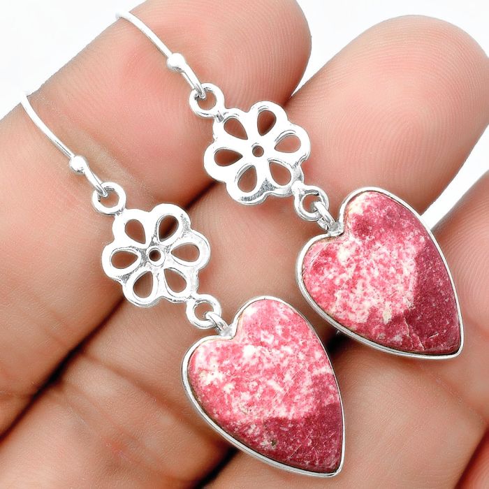 Heart Natural Pink Thulite - Norway Earrings SDE55858 E-1094, 14x19 mm