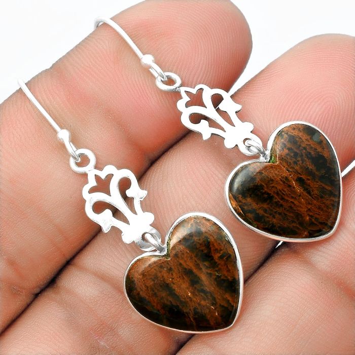 Heart Turkish Rainforest Chrysocolla Earrings SDE55944 E-1094, 15x16 mm