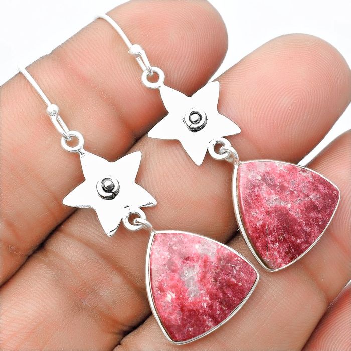 Star - Natural Pink Thulite - Norway Earrings SDE55963 E-1094, 16x16 mm