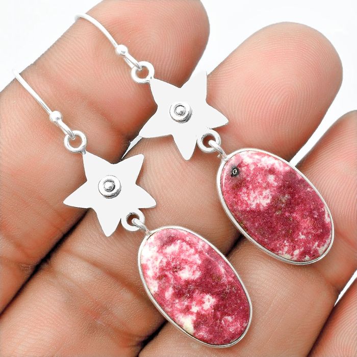 Star - Natural Pink Thulite - Norway Earrings SDE55964 E-1094, 12x20 mm