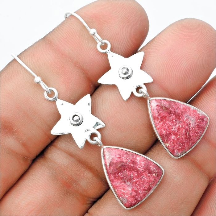 Star - Natural Pink Thulite - Norway Earrings SDE55969 E-1094, 13x16 mm