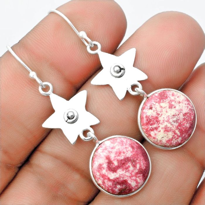 Star - Natural Pink Thulite - Norway Earrings SDE55974 E-1094, 14x14 mm