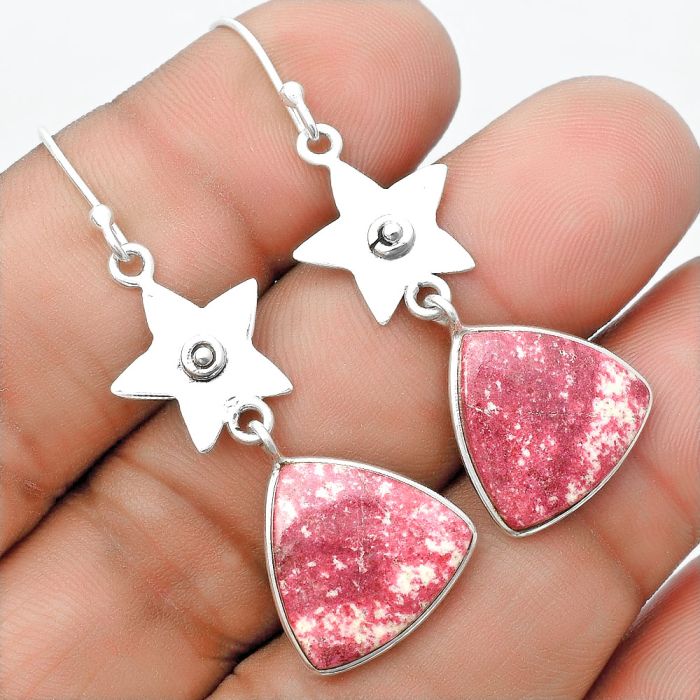 Star - Natural Pink Thulite - Norway Earrings SDE55981 E-1094, 15x15 mm