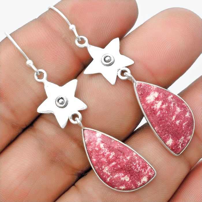 Star - Natural Pink Thulite - Norway Earrings SDE55988 E-1094, 11x23 mm