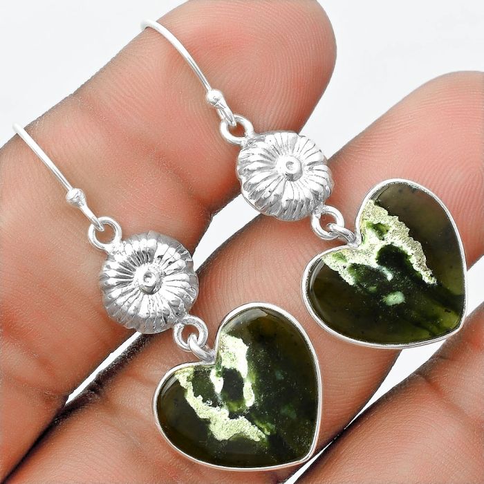 Valentine Gift Heart Natural Chrome Chalcedony Earrings SDE56014 E-1094, 16x17 mm