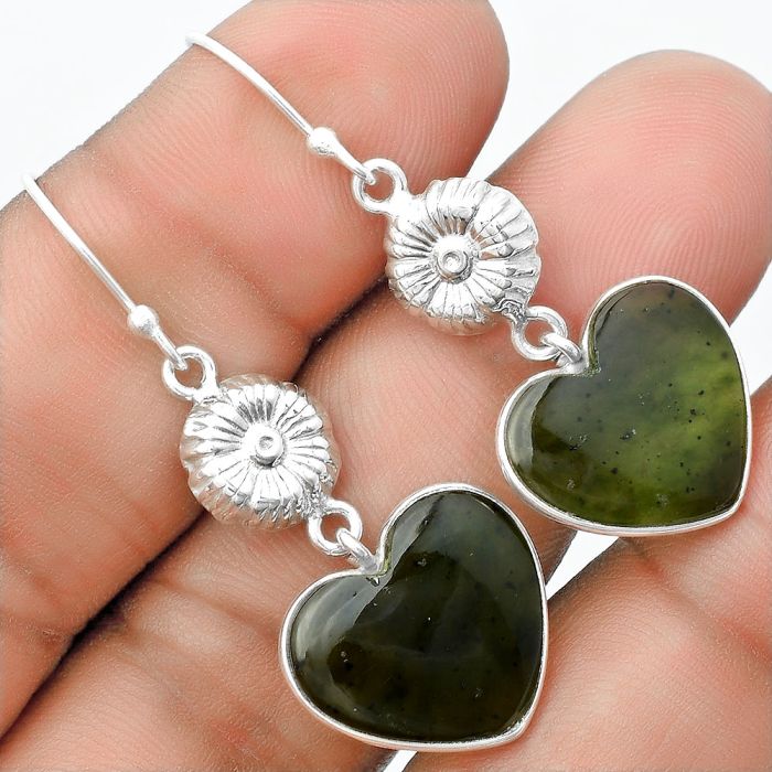 Valentine Gift Heart Natural Chrome Chalcedony Earrings SDE56018 E-1094, 16x17 mm