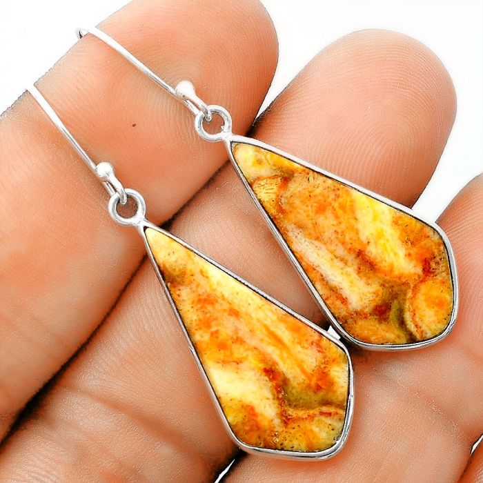 Natural Coral Jasper Earrings SDE56379 E-1001, 14x29 mm