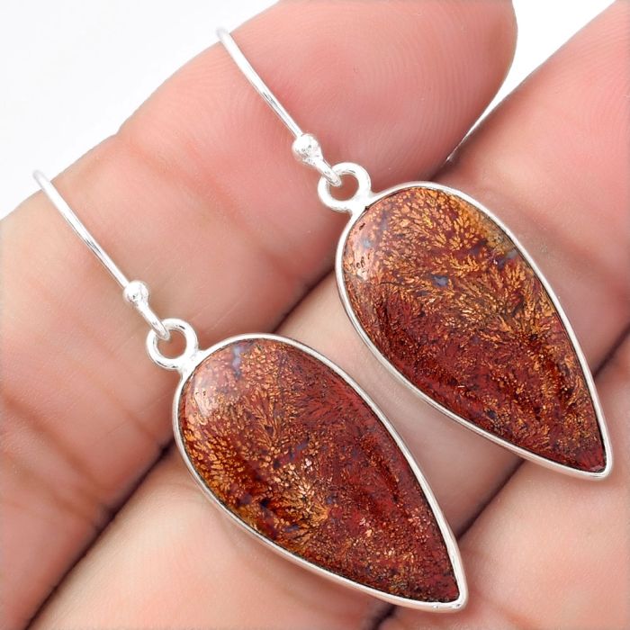 Natural Red Moss Agate Earrings SDE56557 E-1001, 11x23 mm