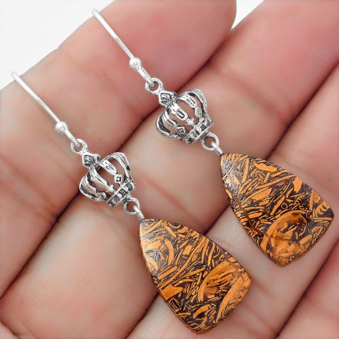 Natural Coquina Fossil Jasper - India Earrings SDE56822 E-1235, 12x19 mm