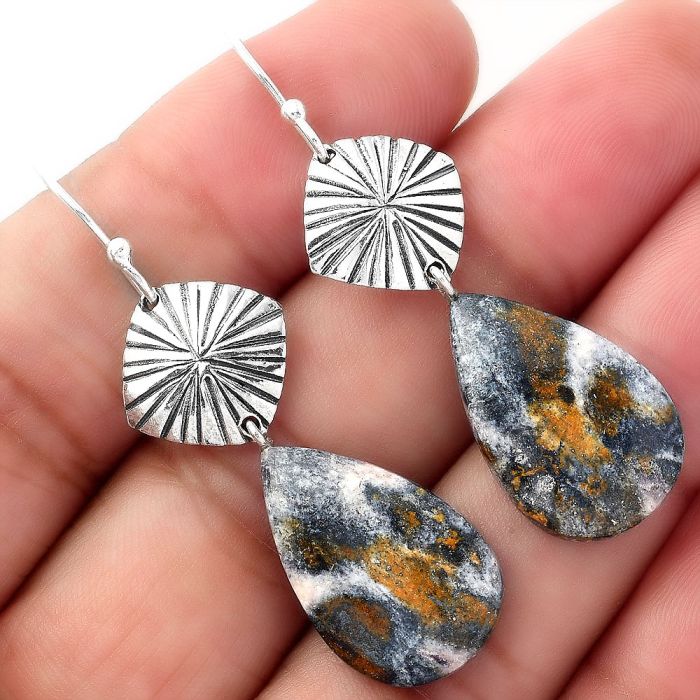 Natural Indian Blanket Jasper Earrings SDE56862 E-1094, 14x22 mm