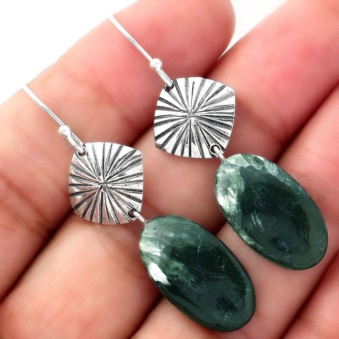 Natural Russian Seraphinite Earrings SDE56869 E-1094, 12x20 mm