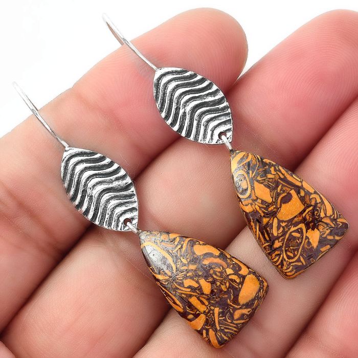 Natural Coquina Fossil Jasper - India Earrings SDE56891 E-1203, 13x21 mm