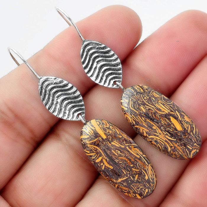 Natural Coquina Fossil Jasper - India Earrings SDE56896 E-1203, 12x25 mm