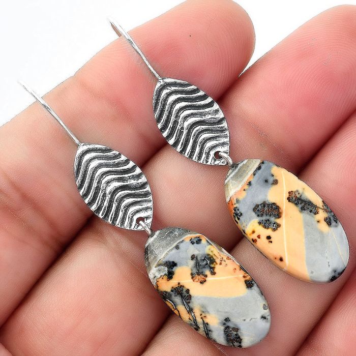 Natural Maligano Jasper - Indonesia Earrings SDE56900 E-1203, 12x22 mm