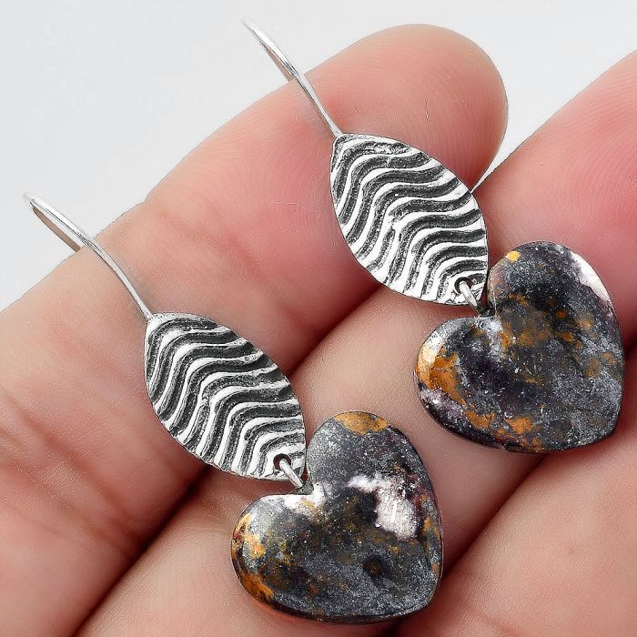 Valentine Gift Heart Natural Indian Blanket Jasper Earrings SDE56925 E-1203, 16x16 mm