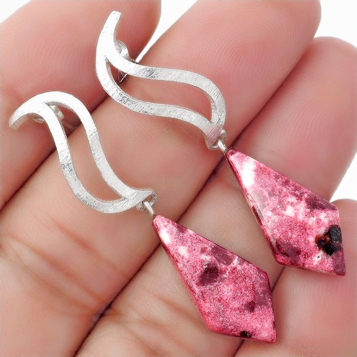 Natural Pink Thulite - Norway Earrings SDE57141 E-1204, 10x22 mm