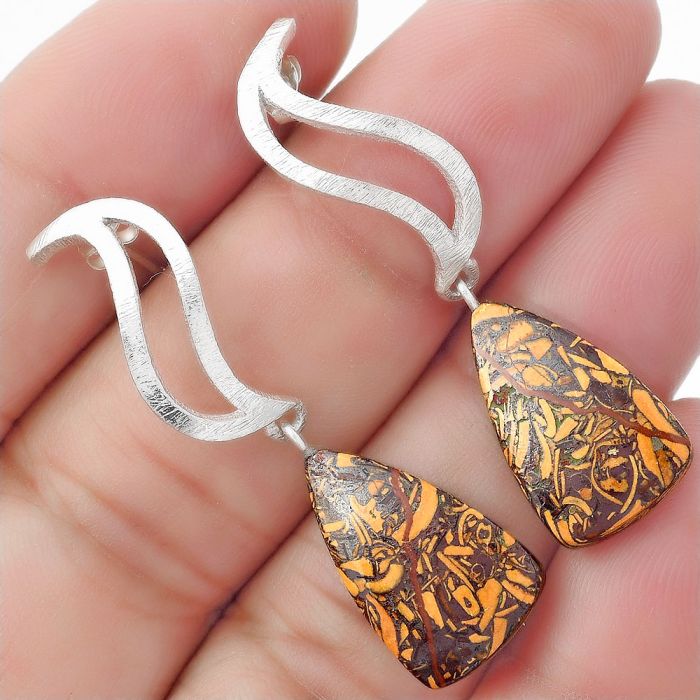 Natural Coquina Fossil Jasper - India Earrings SDE57144 E-1204, 11x18 mm